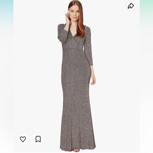 NWOT Calvin Klein Cut Out Sparkle Shimmer Evening Gown Quarter Sleeve Dress 8 - Picture 4 of 17